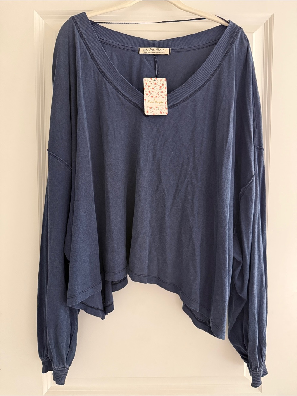 Free People Indigo Relaxed V-Neck Oversized Sweatshirt